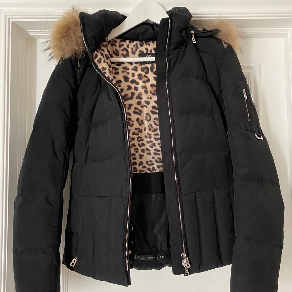 Bogner Black Ski Jacket with Leopard Lining